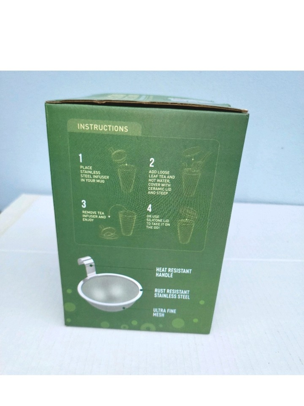 Brand New Essentials by Kiss Me Organics Green Steep & Strain Ceramic Tea Mug - Picture 2 of 3